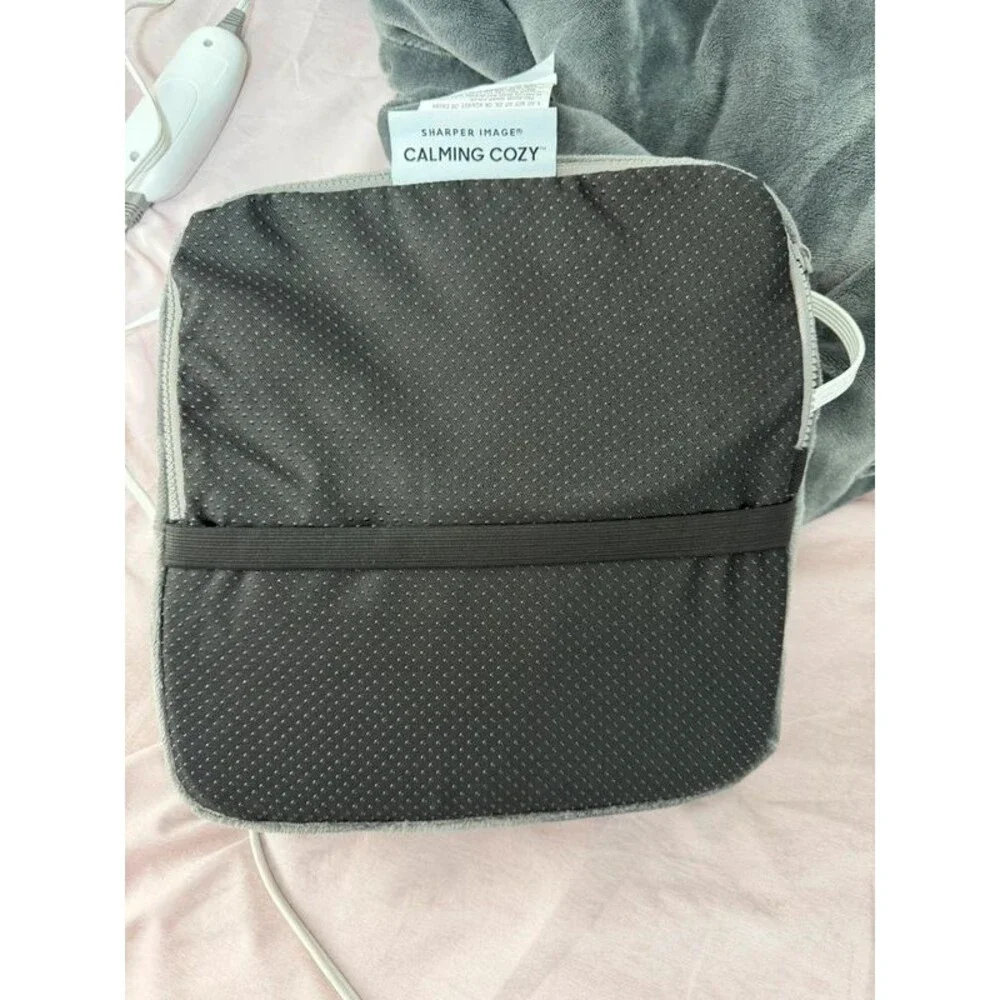 Sharper Image Calming Cozy Massaging Heating Wrap Gray Sherpa Lined Tested